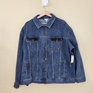 Terra & Sky Denim Jacket Women 1X Blue Stretch Biker Distressed Rock Casual Boho